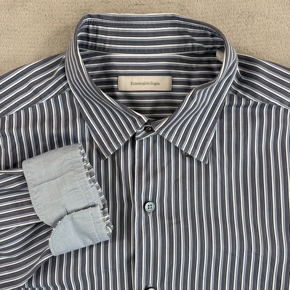 Ermenegildo Zegna Flip Cuff Shirt in Grey Striped Men XL Designer Luxury